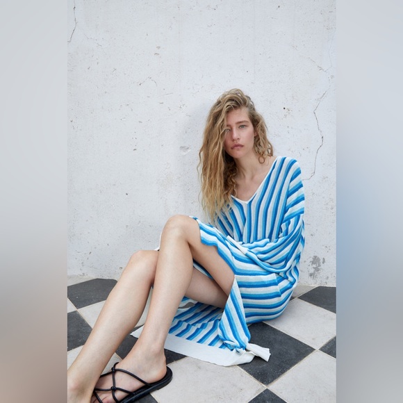 ZARA ~ Knit Striped Linen Summer Dress ~ Bikini Coverup - Picture 8 of 13
